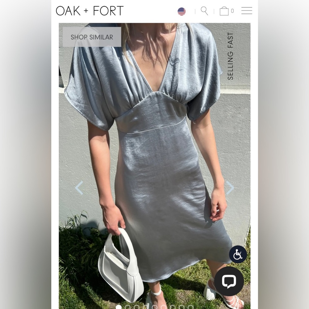 OAK + FORT - SATIN BUTTERFLY SLEEVE MIDI DRESS